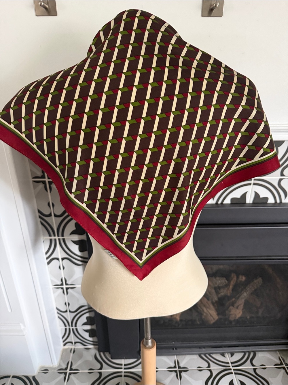 GAP Red, Olive & Cream Geometric Silk Scarf